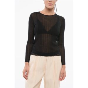 Ribbed Sheer Long Sleeve Top
