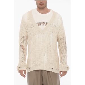 Distressed Effect Perforated V-Neck Sweater