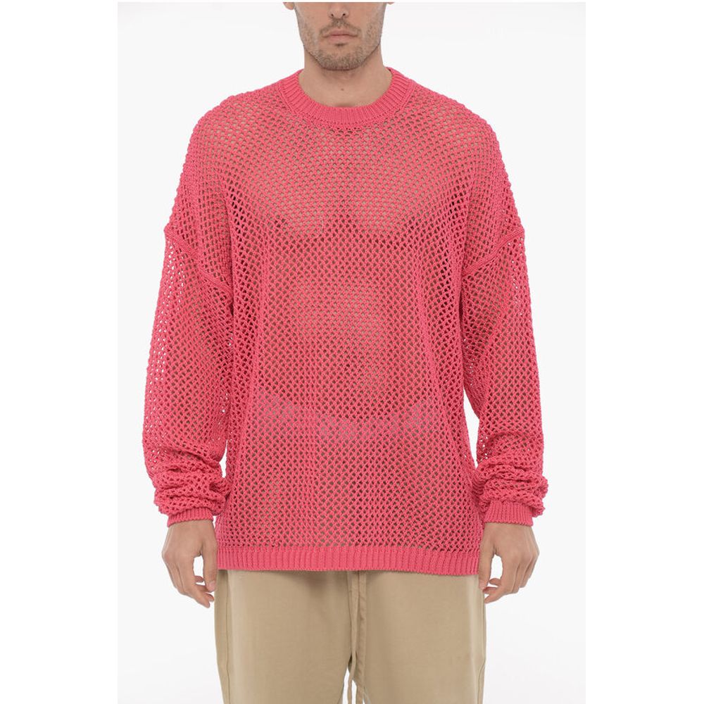 Perforated Cotton Crew-Neck Maxi Sweater
