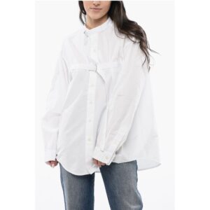 Solid Color Mandarin Collar Shirt with Belt Details