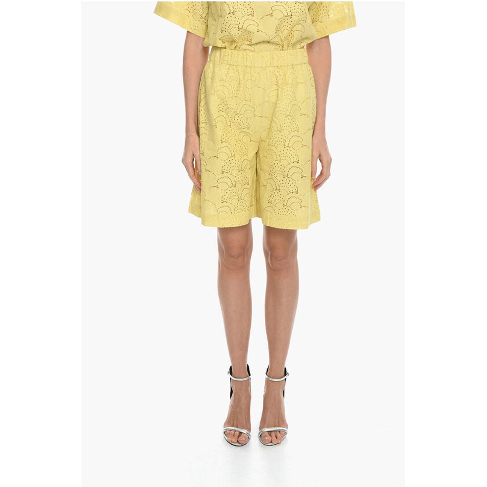 Solid Color KAREN Shorts with Perforated Motif