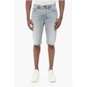 Light Wash Denim Shorts with Fringed Bottom