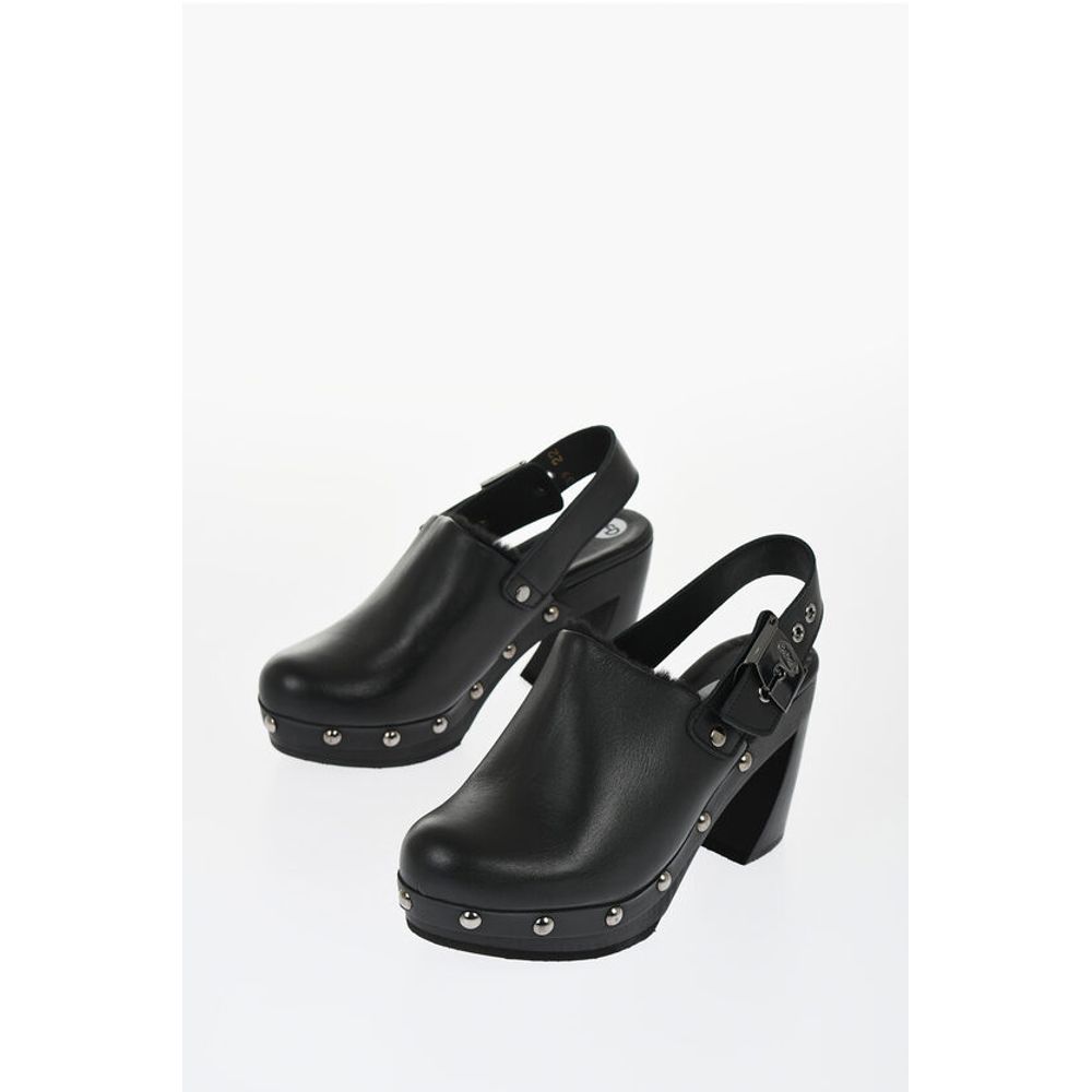 HFD Leather Mules with Silver-Effect Studs 10cm