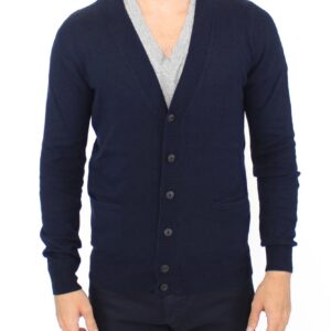 Chic Blue Wool Blend Cardigan Sweater