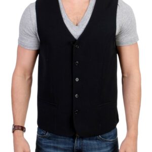Elegant Black Wool Blend Casual Vest