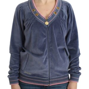Elegant Blue Zip Cardigan with Gold Details