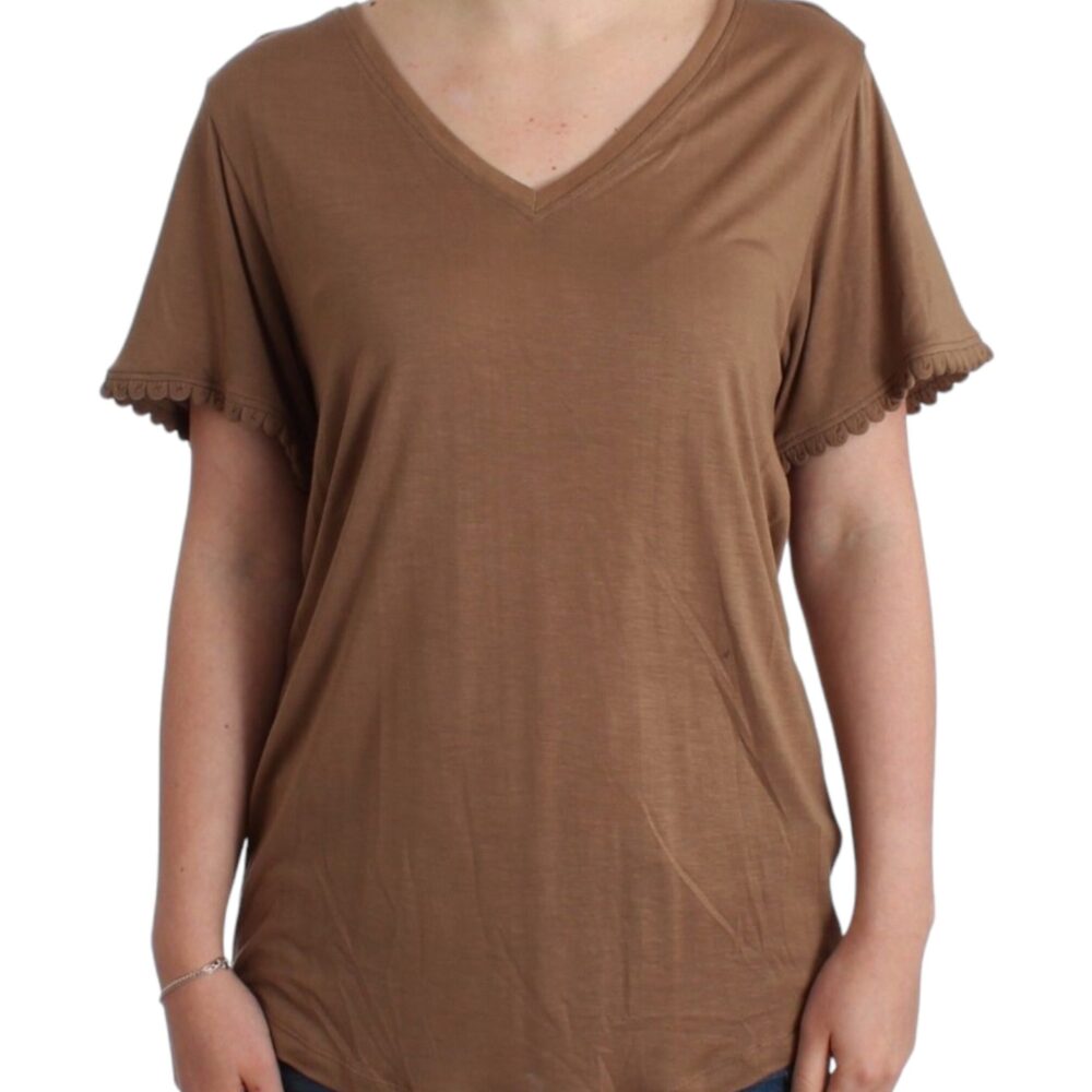 Elegant Short-Sleeved Brown Rayon Top