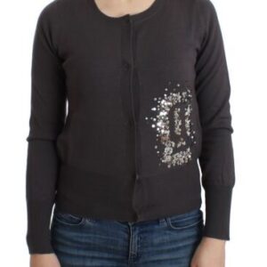 Elegant Purple Sequined Wool Cardigan