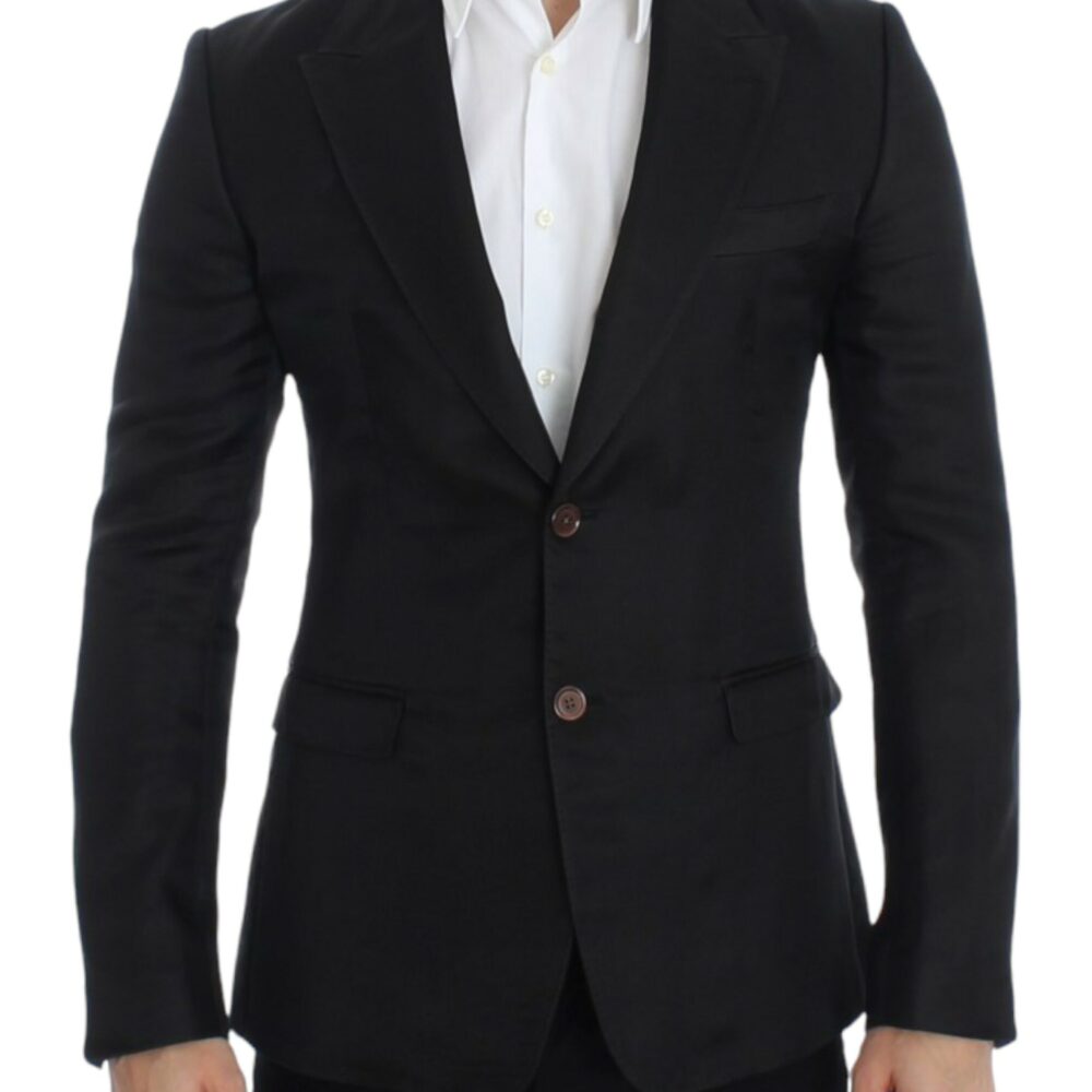 Elegant Black Silk Blend Two-Button Blazer