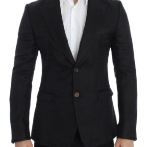 Elegant Black Silk Blend Two-Button Blazer