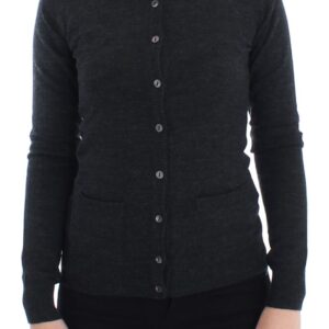 Elegant Gray Wool Cardigan Sweater