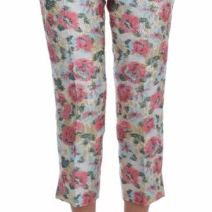 White Pink Floral Brocade Pants