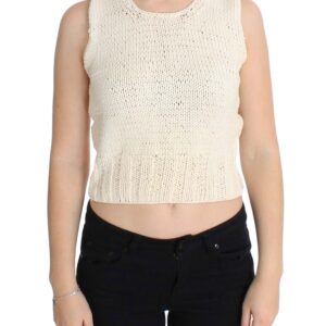 Beige Sleeveless Cotton Blend Vest Sweater