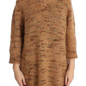 Chic Brown Oversize Knitted V-Neck Sweater