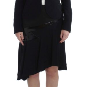 Elegant Two-Piece Skirt Suit in Black & Blue
