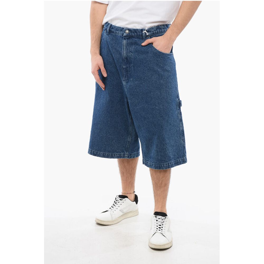 Baggy Fit Shorts with Logoed Button