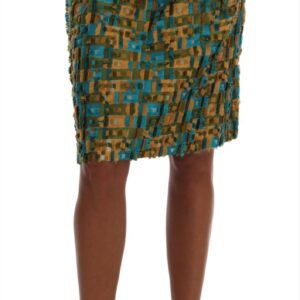 Elegant Green Jacquard High Waist Skirt