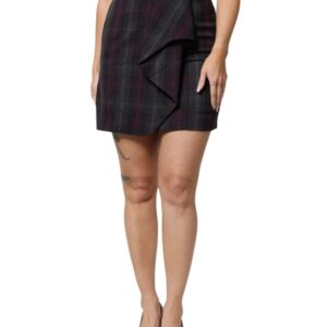 Multicolor Checkered Ruffle High Waist Mini Skirt