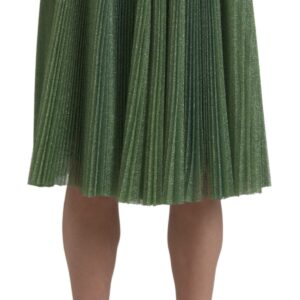 Enchanting Metallic Green Pleated A-Line Skirt