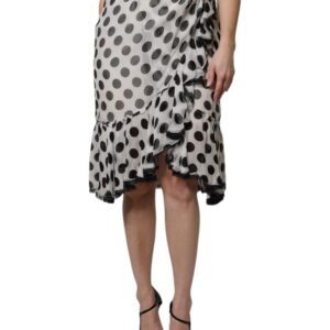 White Black Polka Dots Knee Length Skirt
