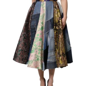 Multicolor Patchwork High Waisted Midi Skirt