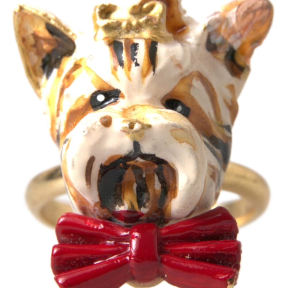 Golden Canine Chic Resin & Brass Ring