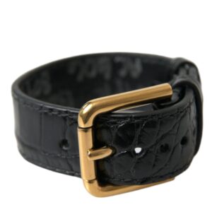 Elegant Gold Black Leather Bracelet