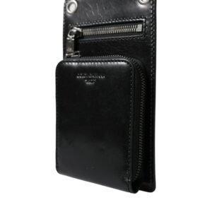 Wallet Black Horse Leather Zip Logo Cross Body Phone Slot