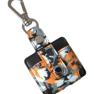 Multicolor Camouflage Print Leather Logo Metal Airpods Case