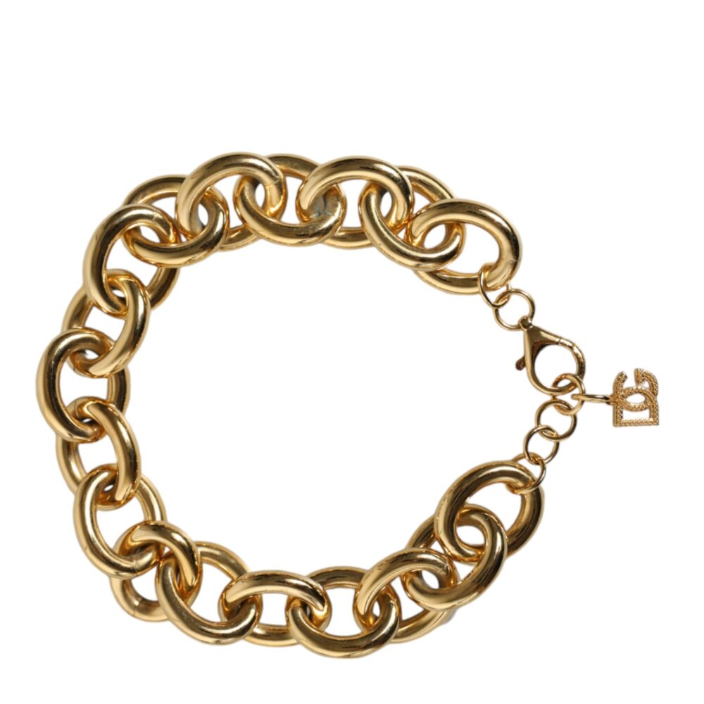 Gold Tone Brass Maxi Chain Lobster Clasp Logo Bracelet