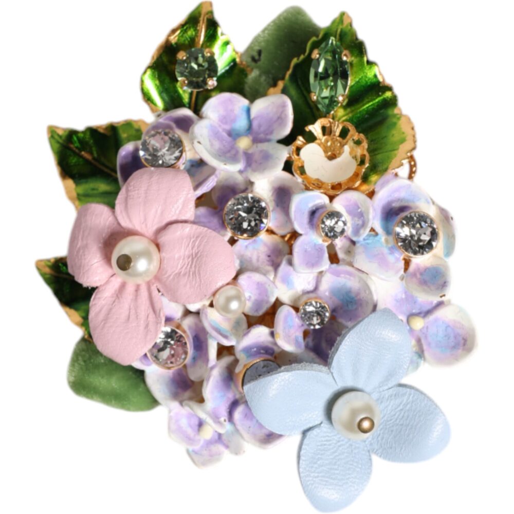 Multicolor Floral Crystals Pearls Enamel Accents Brooch
