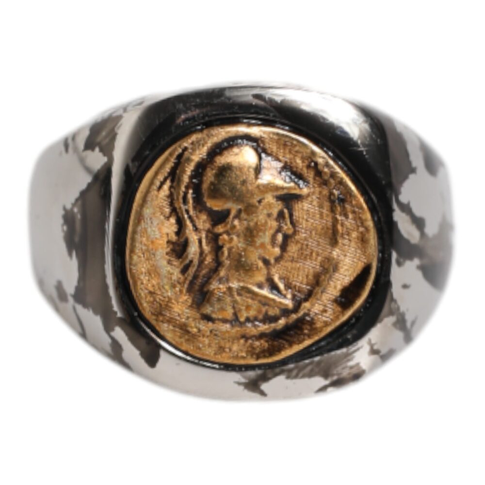 Silver Tone Engraved Two Color Real Brass Ring