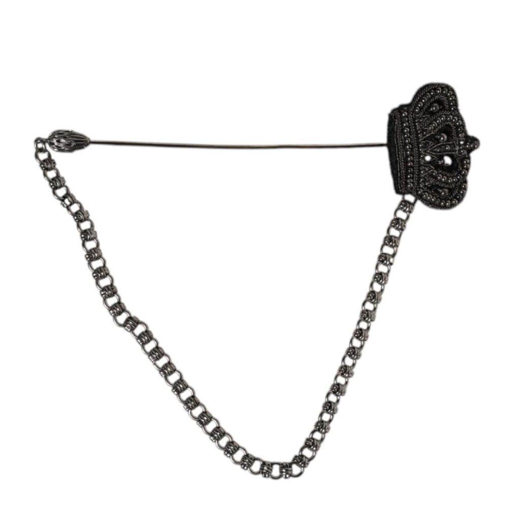 Silver Tone Brass Crown Chain Women Brooch Lapel Pin
