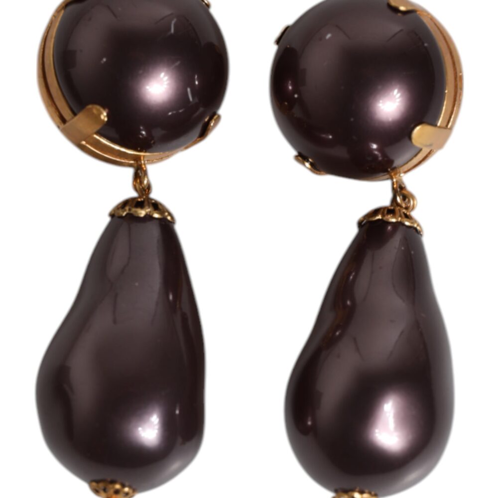 Gold Brass Black Pearl Clip On Dangling Jewelry Earrings