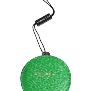 Green Calfskin Leather Round Logo Hand Mirror Holder
