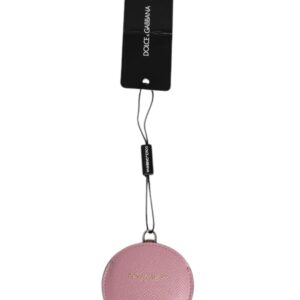 Pink Calfskin Leather Round Logo Hand Mirror Holder