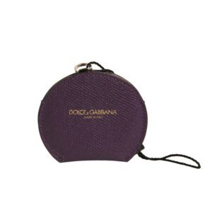 Purple Calfskin Leather Round Logo Hand Mirror Holder