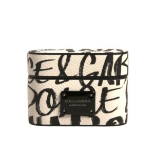 Black White Leather Scribble Embossed Logo Airpods Case