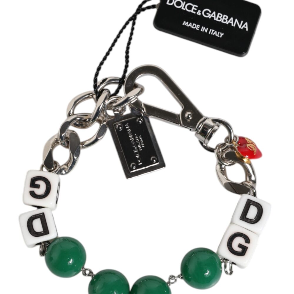 Silver Tone Brass Bead Dice Logo Embellish Charm Bracelet
