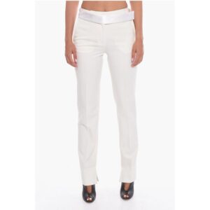Wool Blend Front-pleated Trousers with Satin Belt