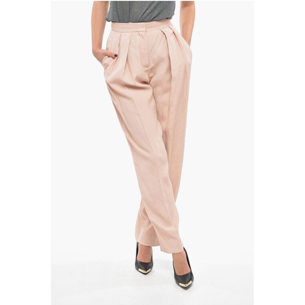 Double-pleated Flax Blend Baggy Pants