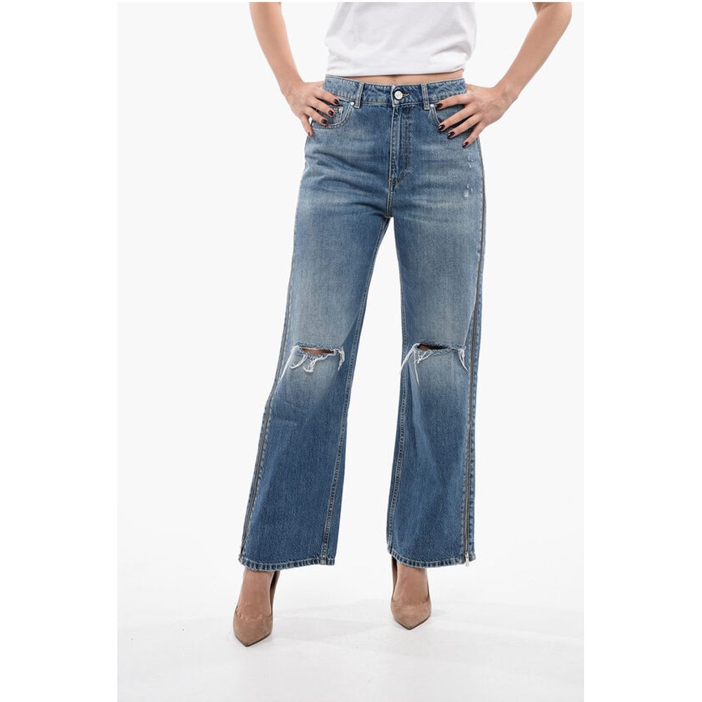 Cropped Straight Fit Denims with Side Zips 26cm