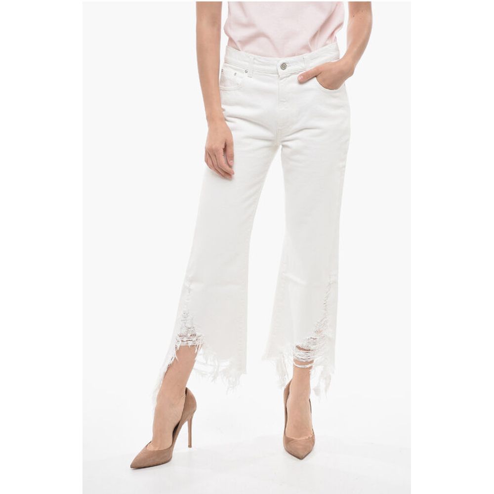 Cropped Fit Denims with Distressed Bottom 24cm