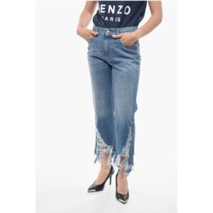 Cropped Fit Denims with Distressed Bottom 24cm