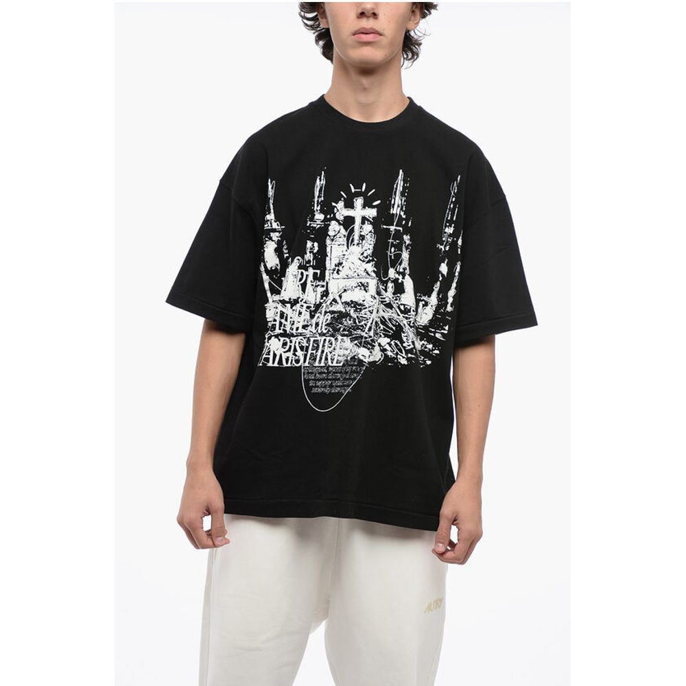 Cotton NOTRE DAM Crew-Neck T-shirt with Contrast Print