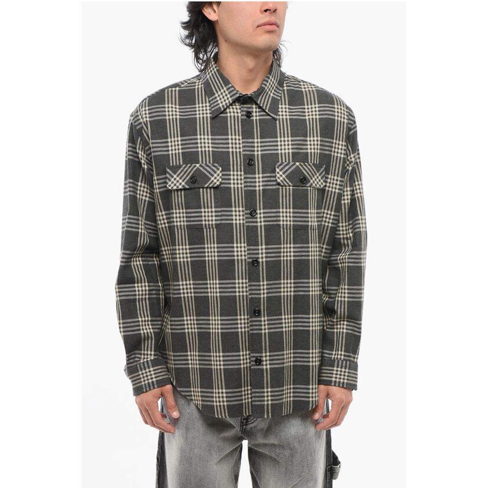 Cotton Flannel Shirt with Tartan Motif