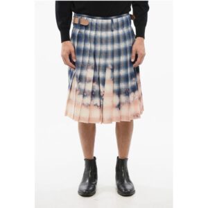 Cotton Flannel Pleated Skirt with Tartan Motif