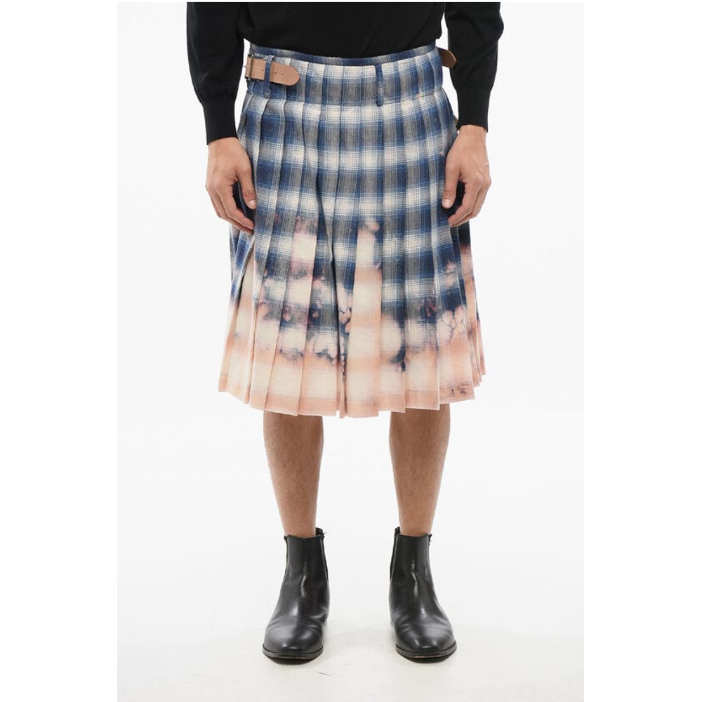 Cotton Flannel Pleated Skirt with Tartan Motif
