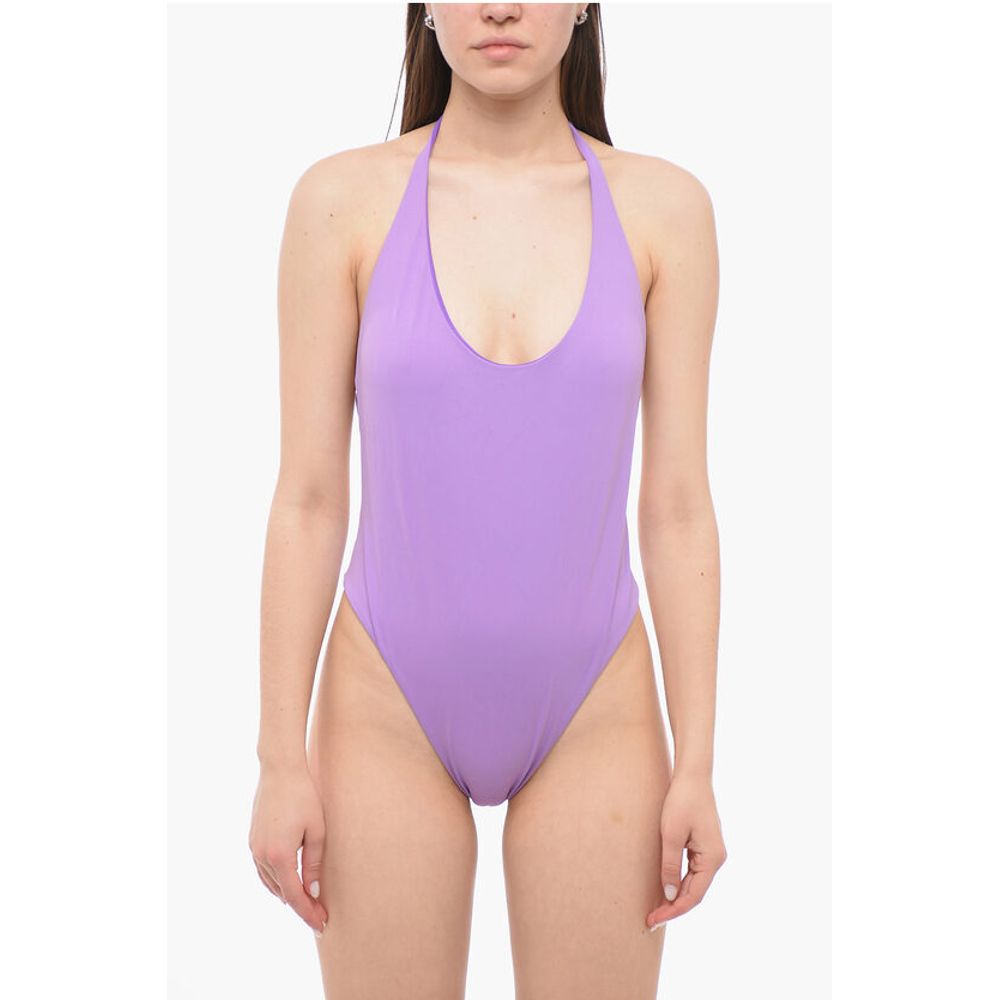 Solid Color Halterneck One-Piece Swimsuit