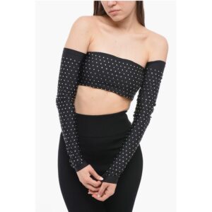 Long Sleeved Crop Top With Rhinestones